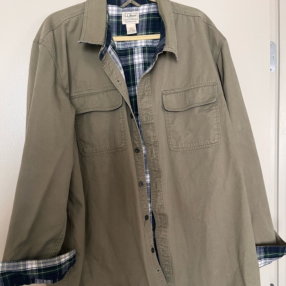 L.L. Bean Olive Green Chore Jacket with Plaid Flannel Lining